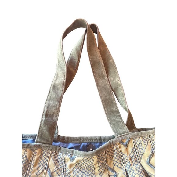 Vintage-Style Embroidered Tote Bag With Suede Straps & Magnetic Closure - Picture 3 of 5